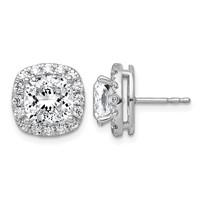 14K White Gold 5.88 Carat Lab Grown Diamond VS+ F+ Complete Cushion Halo Post Earrings view 1