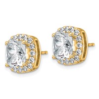 14K Yellow Gold 5.88 Carat Lab Grown Diamond VS+ F+ Complete Cushion Halo Post Earrings view 2