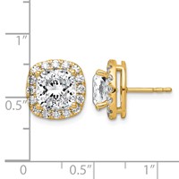 14K Yellow Gold 5.88 Carat Lab Grown Diamond VS+ F+ Complete Cushion Halo Post Earrings view 4