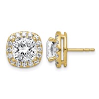 14K Yellow Gold 5.88 Carat Lab Grown Diamond VS+ F+ Complete Cushion Halo Post Earrings view 1