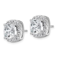 14K White Gold 7 Carat Lab Grown Diamond VS+ F+ Complete Cushion Halo Post Earrings view 2