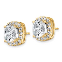 14K Yellow Gold 7 Carat Lab Grown Diamond VS+ F+ Complete Cushion Halo Post Earrings view 2