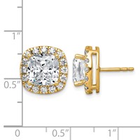 14K Yellow Gold 7 Carat Lab Grown Diamond VS+ F+ Complete Cushion Halo Post Earrings view 4