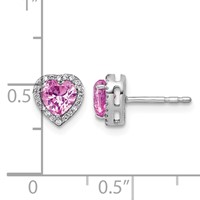 14K White Gold 0.12 Carat Lab Grown Diamond VS+ F+ and Pink Sapphire Complete Heart Halo Post Earrings view 4
