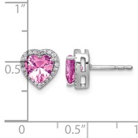 14K White Gold 0.17 Carat Lab Grown Diamond VS+ F+ and Pink Sapphire Complete Heart Halo Post Earrings view 4