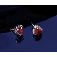 14K White Gold 0.17 Carat Lab Grown Diamond VS+ F+ and Pink Sapphire Complete Heart Halo Post Earrings view 3