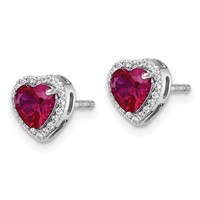 14K White Gold 0.12 Carat Lab Grown Diamond VS+ F+ and Ruby Complete Heart Halo Post Earrings view 2