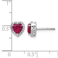 14K White Gold 0.12 Carat Lab Grown Diamond VS+ F+ and Ruby Complete Heart Halo Post Earrings view 3