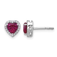 14K White Gold 0.12 Carat Lab Grown Diamond VS+ F+ and Ruby Complete Heart Halo Post Earrings view 1