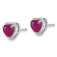14K White Gold 0.17 Carat Lab Grown Diamond VS+ F+ and Ruby Complete Heart Halo Post Earrings view 2