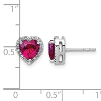 14K White Gold 0.17 Carat Lab Grown Diamond VS+ F+ and Ruby Complete Heart Halo Post Earrings view 3