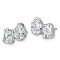 14K White Gold 2 Carat Lab Grown Diamond VS+ F+ Complete Emerald and Pear Two Stone Post Earrings view 2