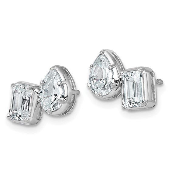 14k White Gold 2 carat Lab Grown Diamond VS+ F+ Complete Emerald and Pear Two Stone Post Earrings