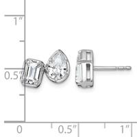 14K White Gold 2 Carat Lab Grown Diamond VS+ F+ Complete Emerald and Pear Two Stone Post Earrings view 4