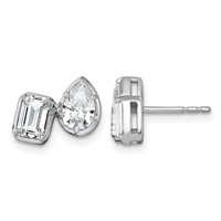 14K White Gold 2 Carat Lab Grown Diamond VS+ F+ Complete Emerald and Pear Two Stone Post Earrings view 1