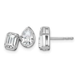 14k White Gold 2 carat Lab Grown Diamond VS+ F+ Complete Emerald and Pear Two Stone Post Earrings