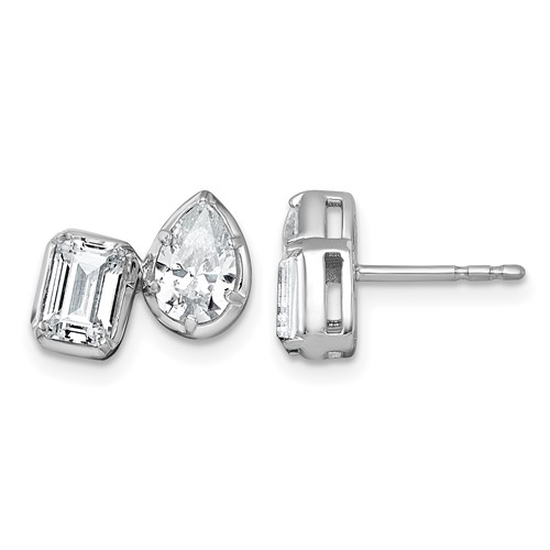14K White Gold 2 Carat Lab Grown Diamond VS+ F+ Complete Emerald and Pear Two Stone Post Earrings