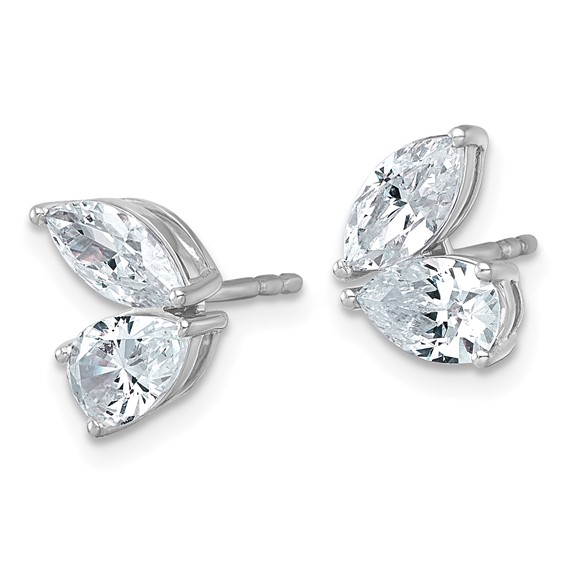14k White Gold 2 carat Lab Grown Diamond VS+ F+ Complete Marquise and Pear Two Stone Post Earrings