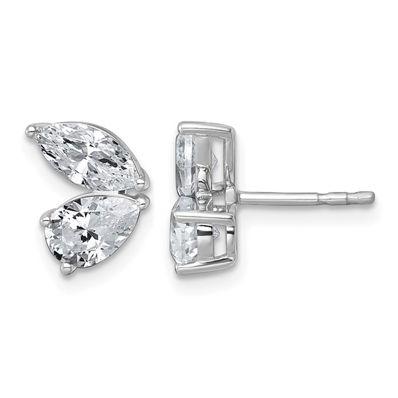 14k White Gold 2 carat Lab Grown Diamond VS+ F+ Complete Marquise and Pear Two Stone Post Earrings