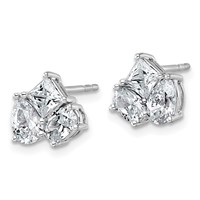 14K White Gold 2 Carat Lab Grown Diamond VS+ F+ Complete Princess Round and Pear Three Stone Post Earrings view 2