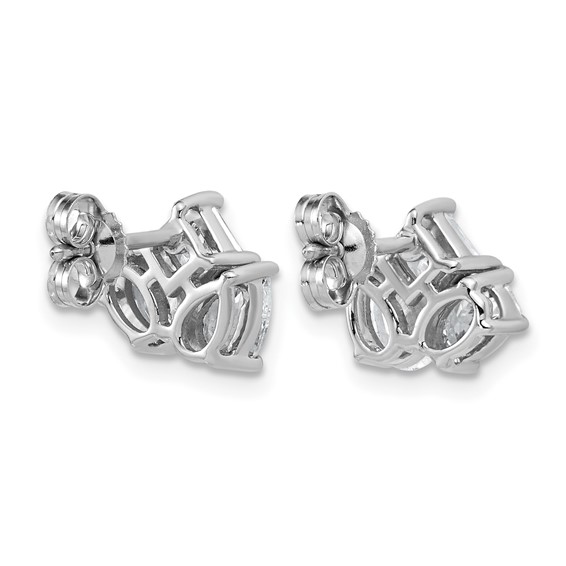 14k White Gold 2 carat Lab Grown Diamond VS+ F+ Complete Princess Round and Pear Three Stone Post Earrings