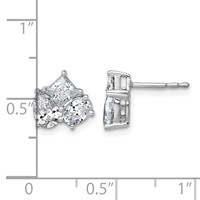 14K White Gold 2 Carat Lab Grown Diamond VS+ F+ Complete Princess Round and Pear Three Stone Post Earrings view 4