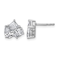 14K White Gold 2 Carat Lab Grown Diamond VS+ F+ Complete Princess Round and Pear Three Stone Post Earrings view 1