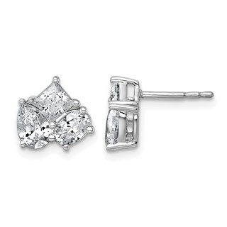 14k White Gold 2 carat Lab Grown Diamond VS+ F+ Complete Princess Round and Pear Three Stone Post Earrings