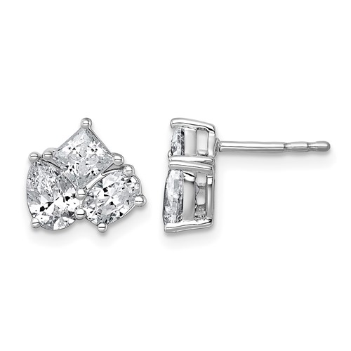 14K White Gold 2 Carat Lab Grown Diamond VS+ F+ Complete Princess Round and Pear Three Stone Post Earrings