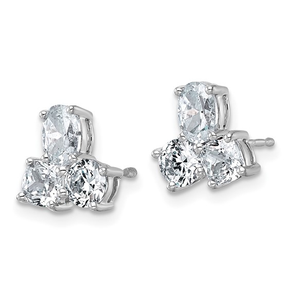 14k White Gold 1 7/8 carat Lab Grown Diamond VS+ F+ Complete Cushion Round and Oval Three Stone Post Earrings