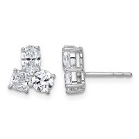 14K White Gold 1.88 Carat Lab Grown Diamond VS+ F+ Complete Cushion Round and Oval Three Stone Post Earrings view 1