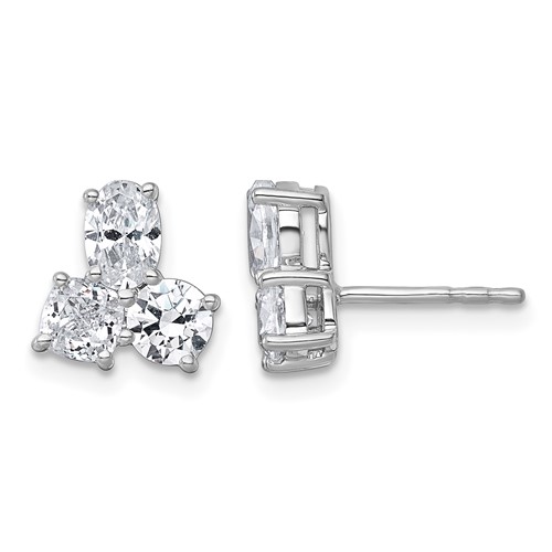 14K White Gold 1.88 Carat Lab Grown Diamond VS+ F+ Complete Cushion Round and Oval Three Stone Post Earrings