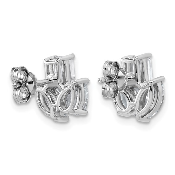 14k White Gold 2 carat Lab Grown Diamond VS+ F+ Complete Emerald Marquise and Pear Three Stone Post Earrings