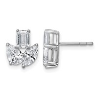 14K White Gold 2 Carat Lab Grown Diamond VS+ F+ Complete Emerald Marquise and Pear Three Stone Post Earrings view 1