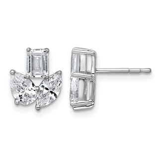 14k White Gold 2 carat Lab Grown Diamond VS+ F+ Complete Emerald Marquise and Pear Three Stone Post Earrings