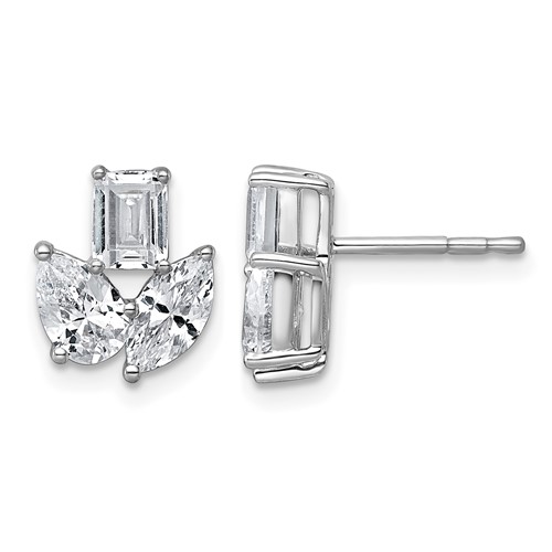 14K White Gold 2 Carat Lab Grown Diamond VS+ F+ Complete Emerald Marquise and Pear Three Stone Post Earrings