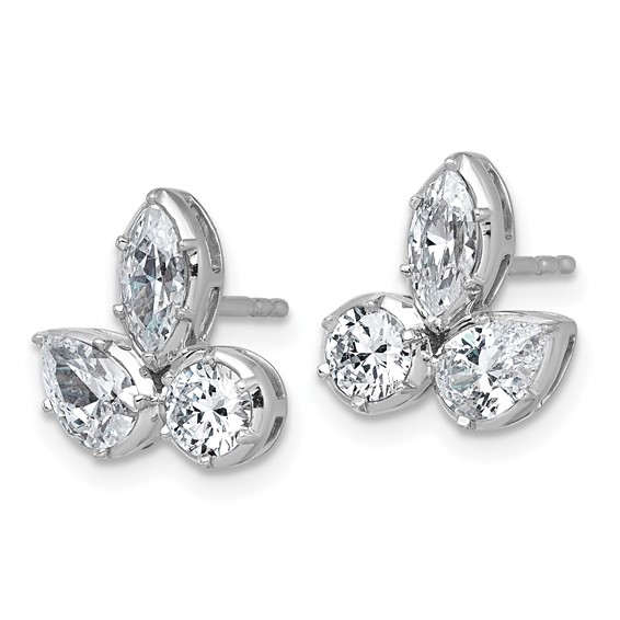 14k White Gold 1 7/8 carat Lab Grown Diamond VS+ F+ Complete Pear Round and Marquise Three Stone Post Earrings
