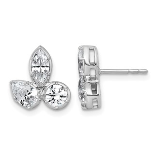 14k White Gold 1 7/8 carat Lab Grown Diamond VS+ F+ Complete Pear Round and Marquise Three Stone Post Earrings