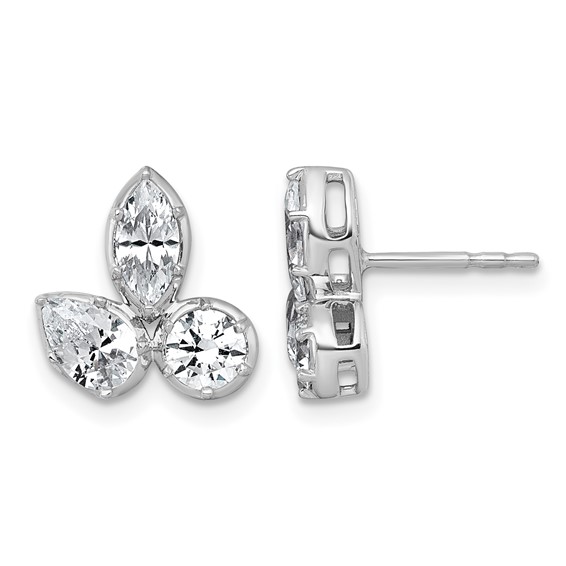14k White Gold 1 7/8 carat Lab Grown Diamond VS+ F+ Complete Pear Round and Marquise Three Stone Post Earrings