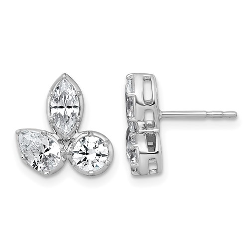 14K White Gold 1.88 Carat Lab Grown Diamond VS+ F+ Complete Pear Round and Marquise Three Stone Post Earrings