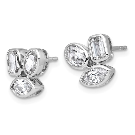 14k White Gold 2 carat Lab Grown Diamond VS+ F+ Complete Emerald Oval and Marquise Three Stone Post Earrings