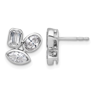 14k White Gold 2 carat Lab Grown Diamond VS+ F+ Complete Emerald Oval and Marquise Three Stone Post Earrings