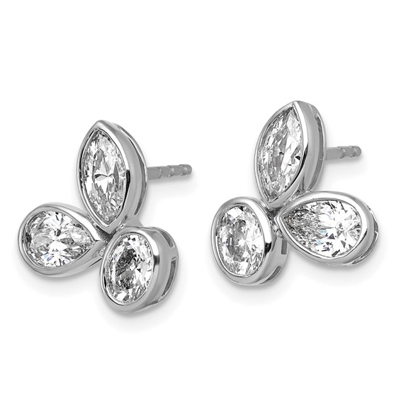 14k White Gold 2 carat Lab Grown Diamond VS+ F+ Complete Oval Pear and Marquise Three Stone Post Earrings