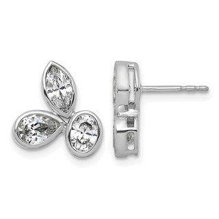 14k White Gold 2 carat Lab Grown Diamond VS+ F+ Complete Oval Pear and Marquise Three Stone Post Earrings