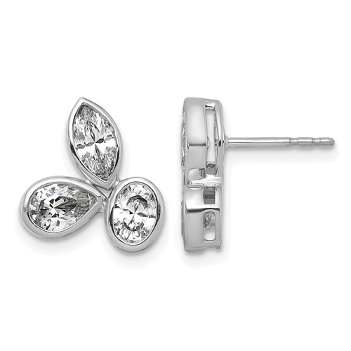14K White Gold 2 Carat Lab Grown Diamond VS+ F+ Complete Oval Pear and Marquise Three Stone Post Earrings