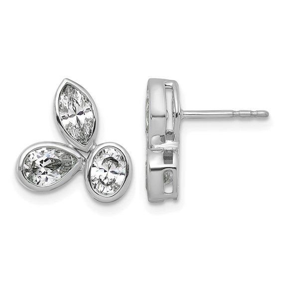 14k White Gold 2 carat Lab Grown Diamond VS+ F+ Complete Oval Pear and Marquise Three Stone Post Earrings