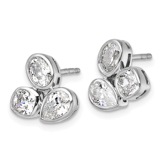 14k White Gold 2 carat Lab Grown Diamond VS+ F+ Complete Oval Pear and Cushion Three Stone Post Earrings