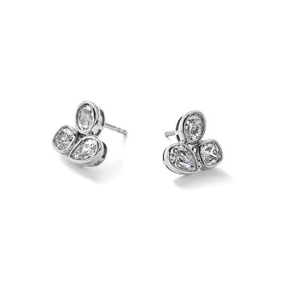 14k White Gold 2 carat Lab Grown Diamond VS+ F+ Complete Oval Pear and Cushion Three Stone Post Earrings