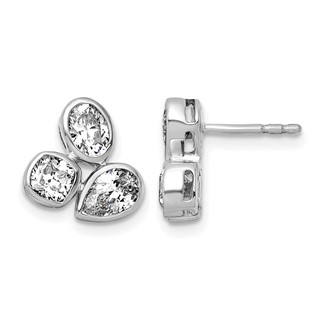 14k White Gold 2 carat Lab Grown Diamond VS+ F+ Complete Oval Pear and Cushion Three Stone Post Earrings