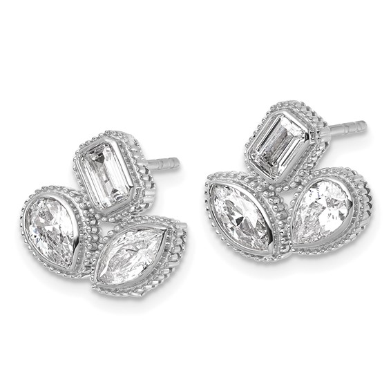 14k White Gold 2 carat Lab Grown Diamond VS+ F+ Complete Emerald Pear and Marquise Three Stone Post Earrings